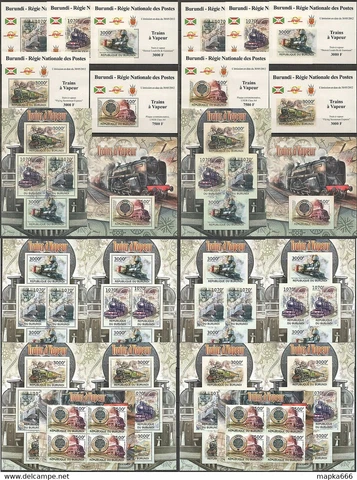 BU139 PERF,IMPERF 2012 BURUNDI TRANSPORT TRAINS STEAM 12KB+2BL+10 LUX BL MNH Cover