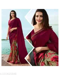 Women's printed georgette saree with Separate Blouse - Picture 1 of 4