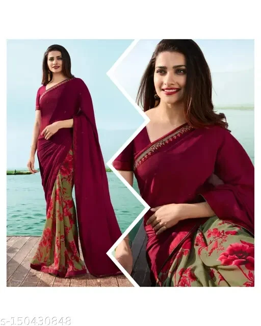 Sari de georgette estampado para mujer con blusa separada Foto 1 de 1