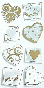 SILVER & WHITE I D0'S Sticko Stickers Hearts Wedding Marriage Heart Shapes - Picture 1 of 2