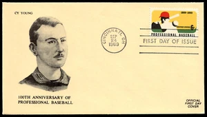 1969 Professional Baseball FDC 100th Anniversary- Cy Young Cachet - Picture 1 of 2