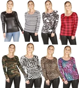  Einfaches Damen-T-Shirt Damen Langarm Schaufelausschnitt Oberteil Übergrößen 8-20 - Bild 1 von 9