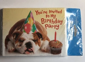 Children's Birthday Invitations Envelopes 8 English Bulldog Puppy Cupcake Party - Picture 1 of 3