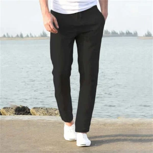 Mens Cotton Linen Pants Autumn Breathable Linen Trousers - Picture 1 of 12
