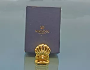 MIKIMOTO Baby Pearl Gold Picture Paper Memo Card Place Holder Stand Shell Boxed - Picture 1 of 12