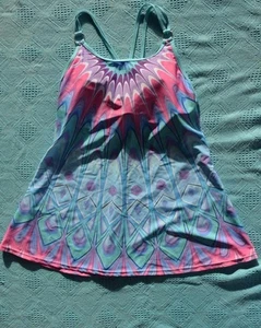 NEW Swimsuit TANKINI Top Size Large. Blue-Pink Geo Design. Adj.Straps NWOT - Bild 1 von 1