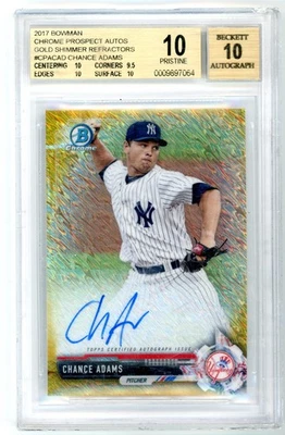 2017 Bowman Chrome Prospect Auto Gold Shimmer Refractor Chance Adams BGS 10/10 - Image 1 of 2