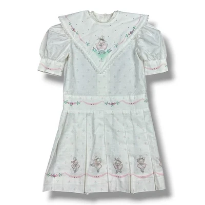 Vtg Daisy Kingdom Girl’s Dress Ballerina Bunny Rabbit Puff Sleeve Floral 24x25” - Image 1 of 4