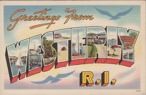 Westerly Rhode Island Large Letter Greetings Seagull Silhouette postcard MQ8 - Picture 1 of 2