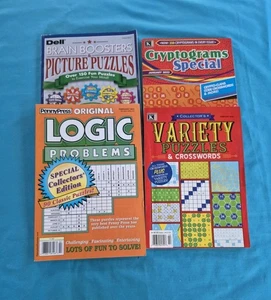 Crossword Logic Cryptograms Brain Boosters Puzzle Paperback Books Lot of 4 New - Picture 1 of 9