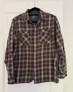 KUHL Hombre Marrón Gris Franela Cuadros Forrado Exterior Informal Botón Camisa Top Mediano - Imagen 1 de 3