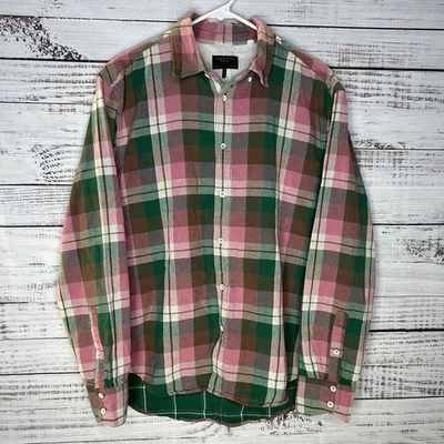 rag & bone Fit 2 Tomlin Plaid Pink Green Double Thick Flannel Shirt Slim Large - Image 1 of 4