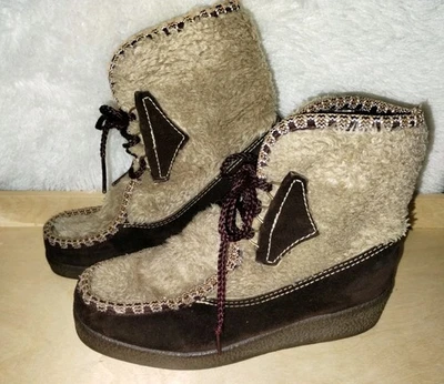 Botas de neve vintage Snowland couro camurça pele sintética com cadarço tornozelo inverno tamanho 7 - Imagem 1 de 4