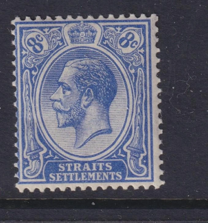 STRAITS SETTLEMENTS, 1913 Mult. CA, KGV 8c. Ultramarino, LHM. - Imagem 1 de 1
