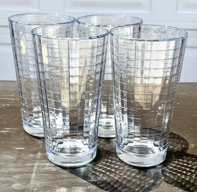4 Pasabahce Style Glasses Block Optic 6" Highball Tumblers 16 oz NICE! - Image 1 of 4