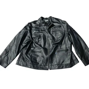 Jessica London Women’s Plus 24 Black Leather Jacket Moto Biker Zip Pockets - Picture 1 of 15