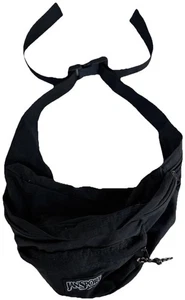 Vtg 90s JanSport Black Nylon Fanny Shoulder Pack Bag 3 Zip Pockets Made in USA - Picture 1 of 11