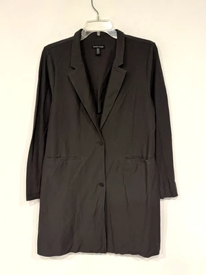 Chaqueta larga de crepé Eileen Fisher para mujer talla mediana gris grafito abotonada F17TK Foto 1 de 4