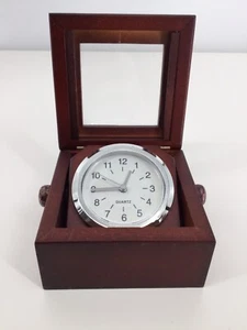 Quartz Desk Top Clock In Dark Wooden Tilting Base - Picture 1 of 7