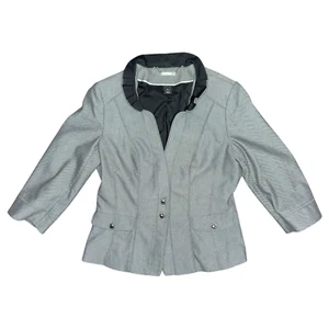 White House Black Market Gr. 8 grau Blazer Karriere Jacke Rüschen Kontrastkragen - Bild 1 von 8