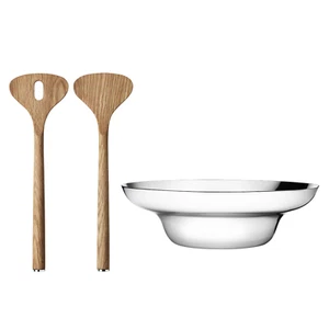 George Jensen Alfredo Salad Bowl with Oak Servers Brand New In Box RRP $275 - Picture 1 of 2