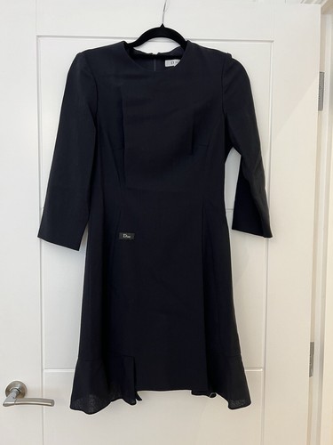 Abito uniforme Dior blu navy 100% lana sottile UK 8 FR 36 EU 38 IT 40 S lunghezza ginocchio