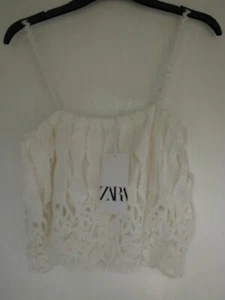 Zara Ivory Embroidered Lace Crop Top Size M BNWT - Picture 1 of 8