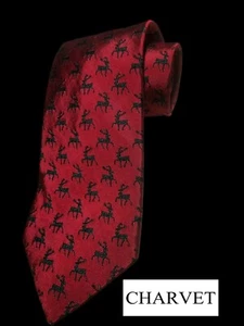 Charvet Made For Ben Silver Red & Green Reindeer All Over Silk Tie NWOT - Picture 1 of 3