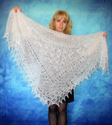 White Russian Orenburg shawl,Wool wrap,Goat down kerchief,Lace bridal cape,Stole - Image 1 of 4