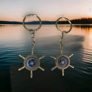 Vintage Ships Wheel Compass Keychain Brass Color LOT Nautical Sailing VTG - Picture 1 of 6
