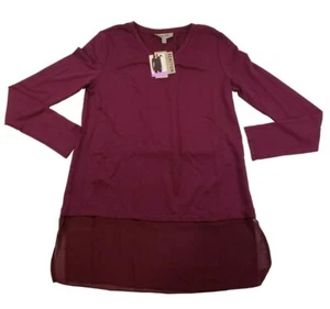 New Kenneth Cole Women's Purple Long Sleeve V-Neck Woven Bottom Shirt Medium - Picture 1 of 4