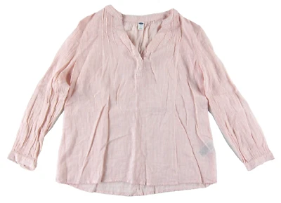 Old Navy Linen Cotton White Pink Stripe V-Neck Long Sleeve Tunic Shirt Blouse S - Image 1 of 4
