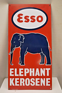 Vintage Esso Oil Kerosene Signboard Porcelain Enamel Elephant Gasoline Pump"6