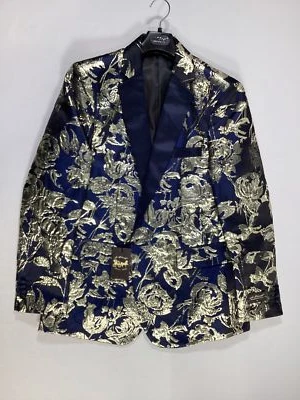 Chaqueta de Esmoquin Para Hombres San Patricio Dorado Azul Marino Patrón Floral Ropa Formal NUEVA Foto 1 de 4