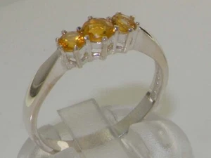 Solid 9ct White Gold Natural Citrine Womens Trilogy Ring - Sizes J to Z - Picture 1 of 5
