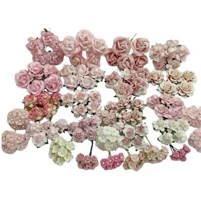 200 Assortment Pink Mixed Paper Flower Wedding bouquet DIY Scrapbook TH/8MixA-C3 - Image 1 of 4