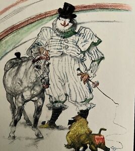 Toulouse Lautrec Clown Training Horse Monkey Circus 1967 Lithograph Matted Print