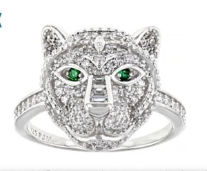 Bella Luce White & Green Cubic Zirconia Rhodium / Sterling Silver Cat Ring sz 8 - Picture 1 of 8
