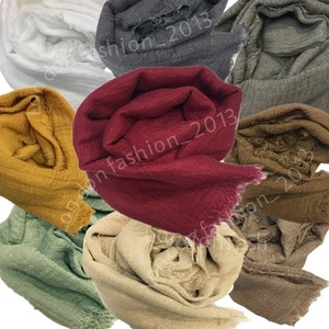 Crinkle Maxi Scarf Hijab Women Long Crimp Mix Cotton Shawl Wrap Frayed Edges - Picture 1 of 61