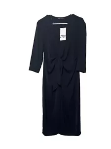 Zara Women's casual career dress sz S front knot 3/4 sleeve front slit black NWT - Picture 1 of 11