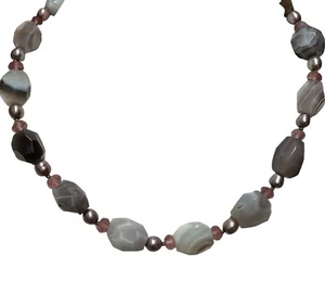Pearl Agate Beaded Necklace Sterling Silver Clasp - Picture 1 of 3
