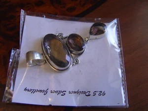 .925 STERLING SILVER MULTI-COLOR NATURAL STONES HANDMADE ALL NEW RARE PENDANT - Picture 1 of 3