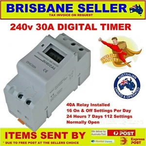 240v LED LCD ELECTRONIC TIMER 30A 40A RELAY DIN PUMP SOLAR LIGHTING SECURITY - Picture 1 of 3