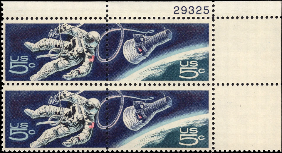 US Scott # 1332b, Accomplishments in Space, Plate Block of 1967 5¢ Stamps, MNH - Image 1 of 1