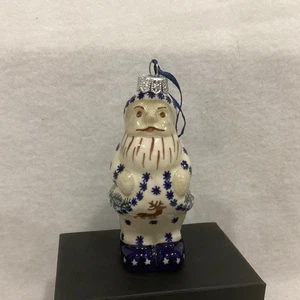 WIZA CERAMIKA Blue White Santa Hand Painted In Poland Christmas Tree 5” Ornament - Picture 1 of 4