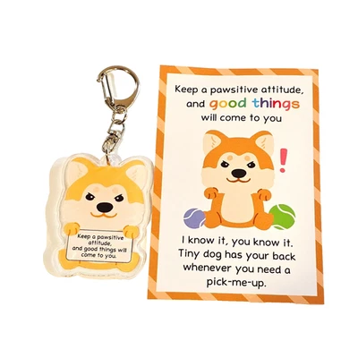 Llavero acrílico Shiba Inu cachorro perro, estilo dibujos animados, cita, vibraciones positivas, regalo Foto 1 de 3