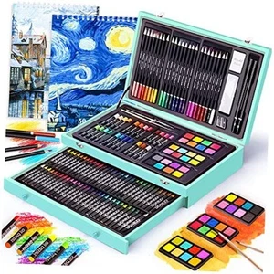 145 Piece Deluxe Art Set with 2 x 50 Sheet Drawing Pad, Art Supplies Wooden - Picture 1 of 8