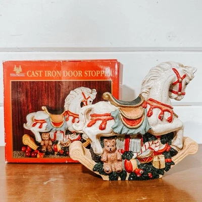 Vintage Christmas Cast Iron Carousel Rocking Horse Door Stopper - Image 1 of 4