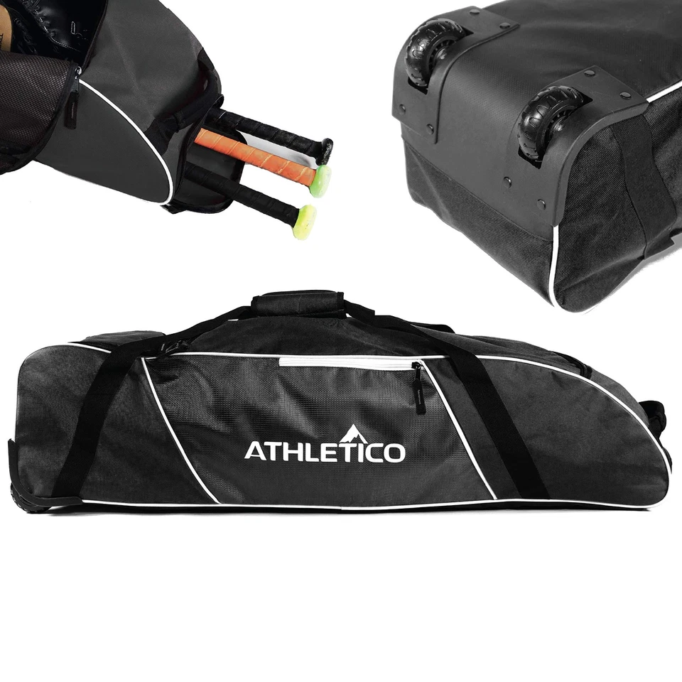 Athletico Rolling Baseball Bag Wheeled Bat for Tball Softball Equipment Youth KI