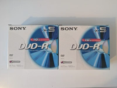 2x PACKS Of 5 SONY DVD-R  4.7GB  NEW SEALED 5DMR47A4 120 MIN DMR 47 BUNDLE - Image 1 of 4